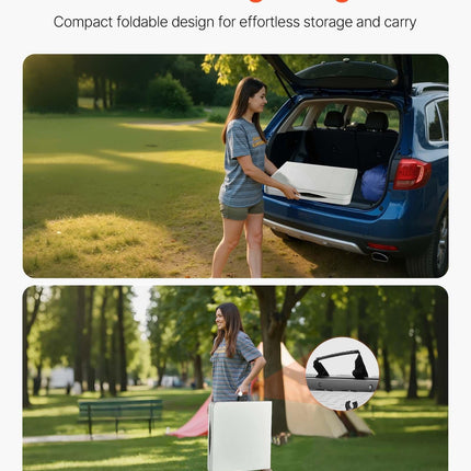Folding Table, 4 Ft Heavy Duty Portable Fold-in-Half Utility Table, Indoor Outdoor Plastic Rectangle Table with Adjustable Height and Built in Handle, for Party, Dining, Picnic, Camping, White.