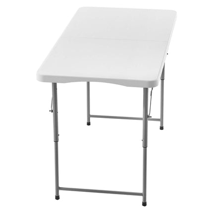 Folding Table, 4 Ft Heavy Duty Portable Fold-in-Half Utility Table, Indoor Outdoor Plastic Rectangle Table with Adjustable Height and Built in Handle, for Party, Dining, Picnic, Camping, White.