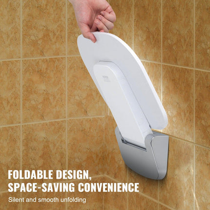 Urea-formaldehyde Folding Shower Seat, 13.6'' x 12.8'' Unfolded, Wall Mounted Fold Up Shower Bench with 450 lbs Load Capacity, Space Saving Fold Down Shower Chair for Seniors Children Adults.