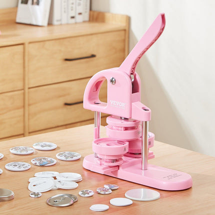Button Maker, 1/1.25/2.28 inch(25/32/58mm) 3-IN-1 Pin Maker, 300pcs Button Parts, Button Maker Machine with Panda Magic Book, Ergonomic Arc Handle Punch Press Kit, For Children DIY Gifts, Pink.