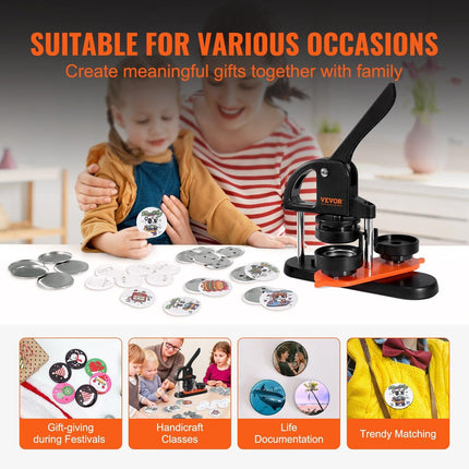 Button Maker Machine, 2.28 inch/58mm Pin Maker, Installation-Free Badge Punch Press Kit, Children DIY Gifts Button Making Supplies with 100pcs Button Parts, Circle Cutter, Magic Book.