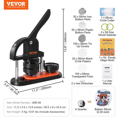 Button Maker Machine, 2.28 inch/58mm Pin Maker, Installation-Free Badge Punch Press Kit, Children DIY Gifts Button Making Supplies with 100pcs Button Parts, Circle Cutter, Magic Book.