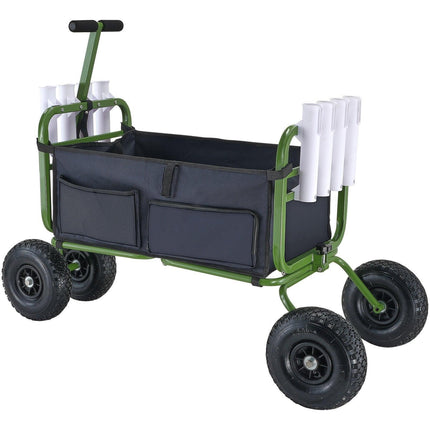Beach Fishing Cart, 136kg Load Capacity, Foldable Fish and Marine Cart with Four 280mm Big Wheels Rubber Balloon Tires, Heavy-Duty Steel Pier Wagon Trolley with 8 Rod Holders for Picnic.