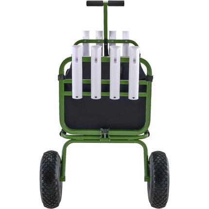 Beach Fishing Cart, 136kg Load Capacity, Foldable Fish and Marine Cart with Four 280mm Big Wheels Rubber Balloon Tires, Heavy-Duty Steel Pier Wagon Trolley with 8 Rod Holders for Picnic.