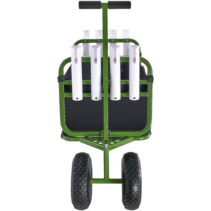 Beach Fishing Cart, 136kg Load Capacity, Foldable Fish and Marine Cart with Four 280mm Big Wheels Rubber Balloon Tires, Heavy-Duty Steel Pier Wagon Trolley with 8 Rod Holders for Picnic.