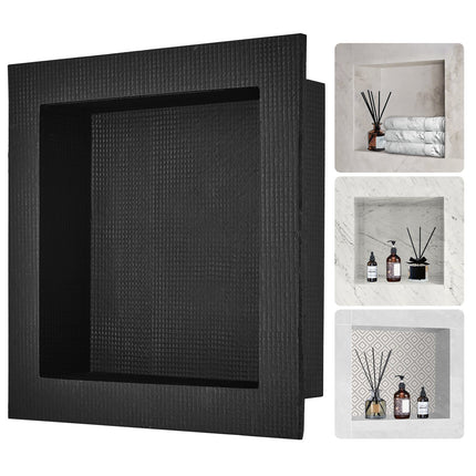 Shower Niche Ready for Tile 40.64 x 40.64 cm, Single Shelf Organizer, Square Corners Wall-inserted Niche Recessed, Sealed Protection Modern Soap Storage Niche for Shower Bathroom, Black.
