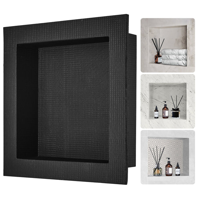Shower Niche Ready for Tile 40.64 x 40.64 cm, Single Shelf Organizer, Square Corners Wall-inserted Niche Recessed, Sealed Protection Modern Soap Storage Niche for Shower Bathroom, Black.