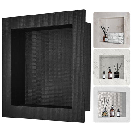 Shower Niche Ready for Tile 40.64 x 40.64 cm, Single Shelf Organizer, Square Corners Wall-inserted Niche Recessed, Sealed Protection Modern Soap Storage Niche for Shower Bathroom, Black.