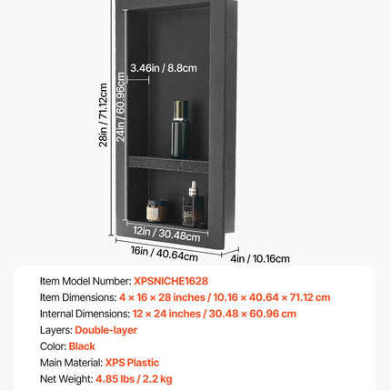 Shower Niche 40.6 x 71.1 x 10.2 cm Recessed Wall Shelf for Bathroom.