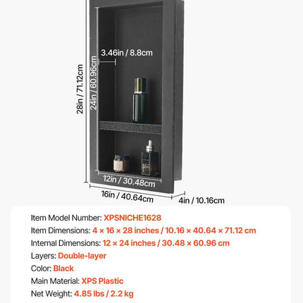 Shower Niche 40.6 x 71.1 x 10.2 cm Recessed Wall Shelf for Bathroom.
