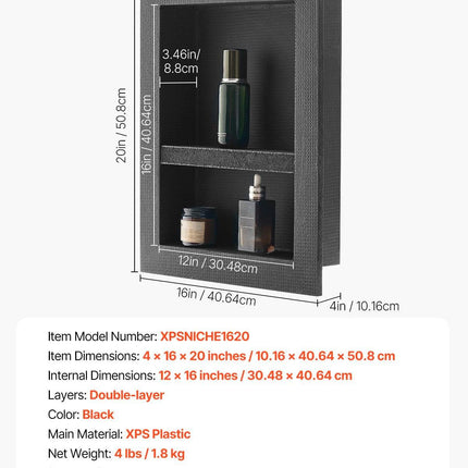 Shower Niche 40.6 x 50.8 x 10.2 cm Recessed Wall Divider Shelf Bathroom.