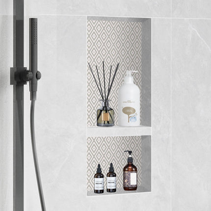 Shower Niche Ready for Tile 40.64 x 81.28 cm, Double Shelf Organizer, Square Corners Wall-inserted Niche Recessed, Sealed Protection Modern Soap Storage Niche for Shower Bathroom, Black.