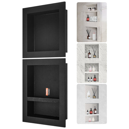Shower Niche Ready for Tile 40.64x40.64cm & 40.64x50.8cm, Triple Shelf, Square Corners Wall-inserted Niche Recessed, Sealed Protection Modern Soap Storage Niche for Shower Bathroom, Black.