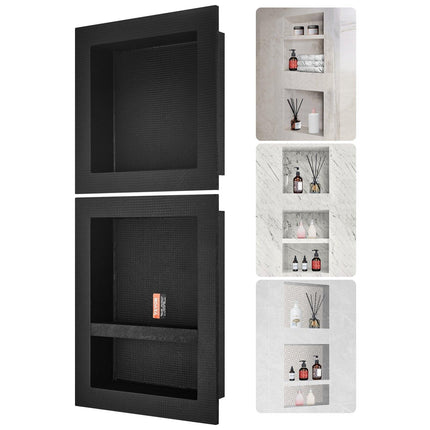 Shower Niche Ready for Tile 40.64x40.64cm & 40.64x50.8cm, Triple Shelf, Square Corners Wall-inserted Niche Recessed, Sealed Protection Modern Soap Storage Niche for Shower Bathroom, Black.