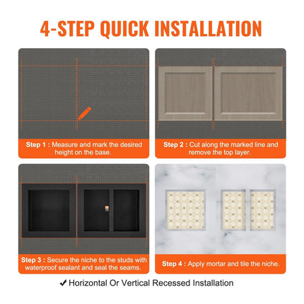 Shower Niche Ready for Tile 40.64x40.64cm & 40.64x50.8cm, Triple Shelf, Square Corners Wall-inserted Niche Recessed, Sealed Protection Modern Soap Storage Niche for Shower Bathroom, Black.