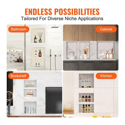 Shower Niche Ready for Tile 40.64x40.64cm & 40.64x50.8cm, Triple Shelf, Square Corners Wall-inserted Niche Recessed, Sealed Protection Modern Soap Storage Niche for Shower Bathroom, Black.