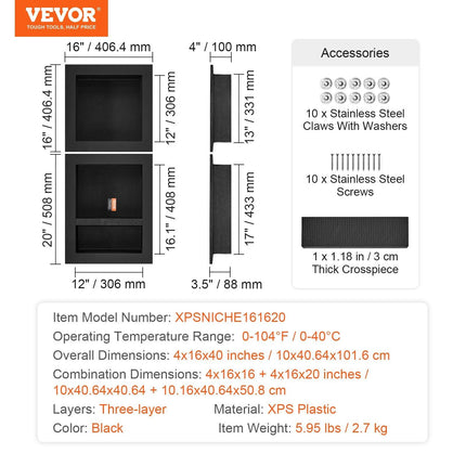 Shower Niche Ready for Tile 40.64x40.64cm & 40.64x50.8cm, Triple Shelf, Square Corners Wall-inserted Niche Recessed, Sealed Protection Modern Soap Storage Niche for Shower Bathroom, Black.