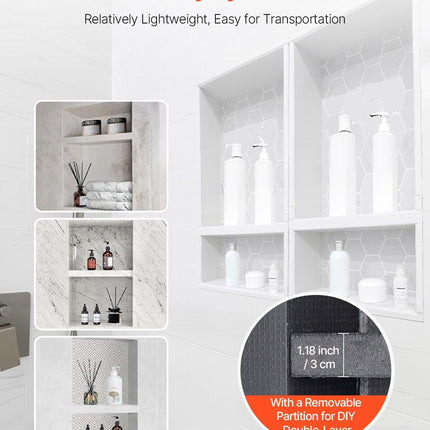 Shower Niche 40.6 x 81.3 + 40.6 x 81.3 cm Recessed Wall Shelf Bathroom.