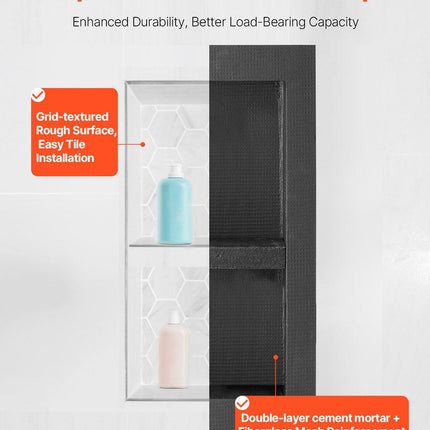 Shower Niche 40.6 x 81.3 + 40.6 x 81.3 cm Recessed Wall Shelf Bathroom.