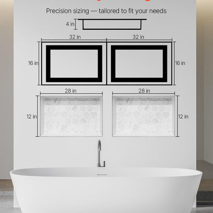 Shower Niche 40.6 x 81.3 + 40.6 x 81.3 cm Recessed Wall Shelf Bathroom.
