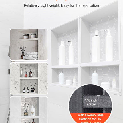 Shower Niche 40.6 x 61+40.6 x 61 cm Recessed Wall Organizer Bathroom.