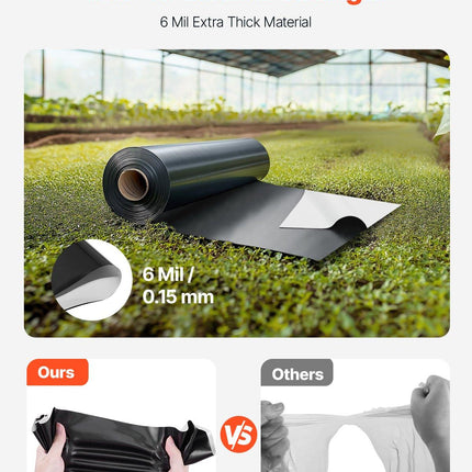 6Mil Plastic Sheeting Roll 10 x 100 FT Heavy Duty Film Black & White.