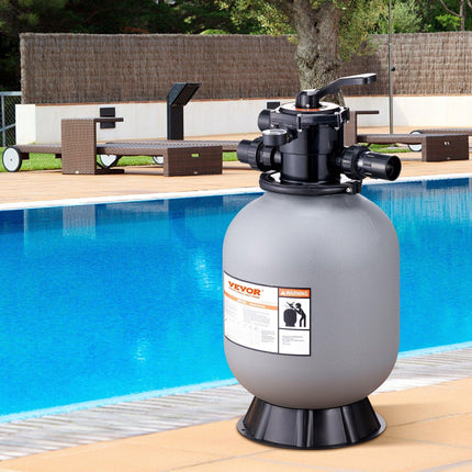 Sand Filter, 16-inch, 406.4mm, Up to 35 GPM Flow Rate, Above Inground Swimming Pool Sand Filter System with 7-Way Multi-Port Valve, Filter, Backwash, Rinse, Recirculate, Waste, Winter, Closed Functions.