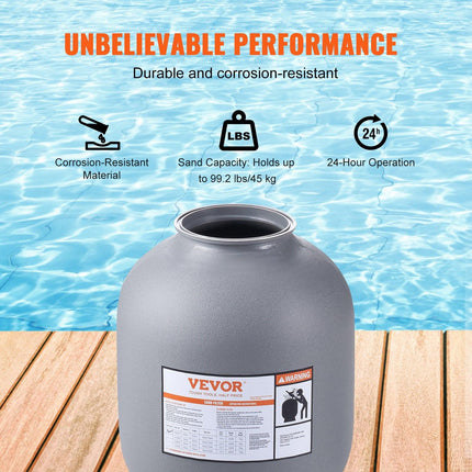 Sand Filter, 19-inch, 482.6mm, Up to 45 GPM Flow Rate, Above Inground Swimming Pool Sand Filter System with 7-Way Multi-Port Valve, Filter, Backwash, Rinse, Recirculate, Waste, Winter, Closed Functions.