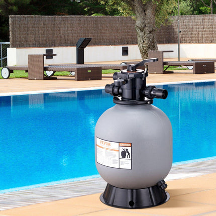 Sand Filter, 19-inch, 482.6mm, Up to 45 GPM Flow Rate, Above Inground Swimming Pool Sand Filter System with 7-Way Multi-Port Valve, Filter, Backwash, Rinse, Recirculate, Waste, Winter, Closed Functions.