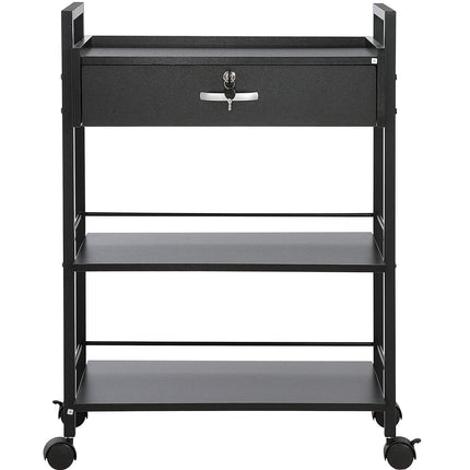 Beauty Salon Trolley Cart, 3-Tier Hair Salon Stations Cabinet for Stylist with Lockable Drawer, MDF Rolling Storage Station with 4 Wheels (2 Lockable) for Beauty SPA Barbershop Tattoo.