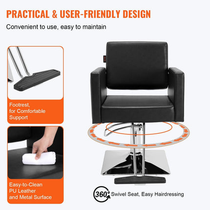 Salon Chair, Barber Chair for Hair Stylist, Styling Chair with Heavy Duty Hydraulic Pump, Swivel Hair Salon Chair with Footrest for Beauty Spa Shampoo, Max Load Weight 330 lbs, Black.