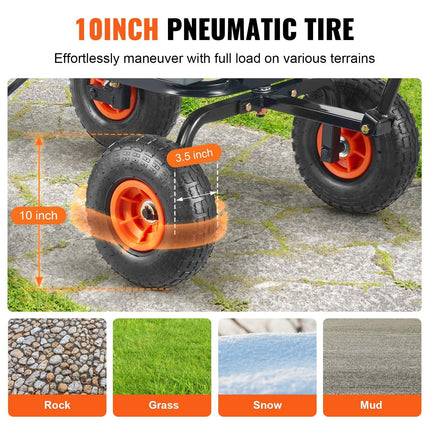Dump Cart, Poly Garden Dump Cart with Easy to Assemble Steel Frame, Dump Wagon with 2-in-1 Convertible Handle, Utility Wheelbarrow 272kg/ 600lbs Capacity, 25.5cm/ 10 inch Tires.