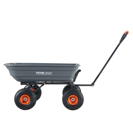 Dump Cart, Poly Garden Dump Cart with Easy to Assemble Steel Frame, Dump Wagon with 2-in-1 Convertible Handle, Utility Wheelbarrow 272kg/ 600lbs Capacity, 25.5cm/ 10 inch Tires.