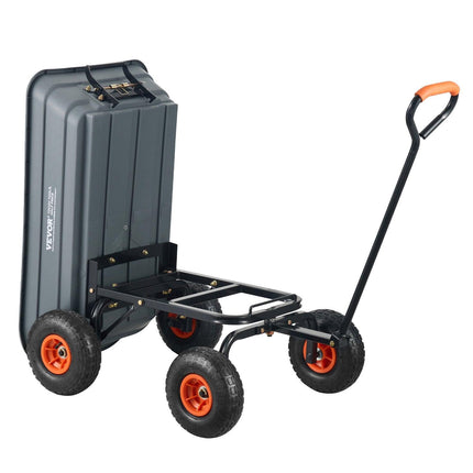 Dump Cart, Poly Garden Dump Cart with Easy to Assemble Steel Frame, Dump Wagon with 2-in-1 Convertible Handle, Utility Wheelbarrow 272kg/ 600lbs Capacity, 25.5cm/ 10 inch Tires.