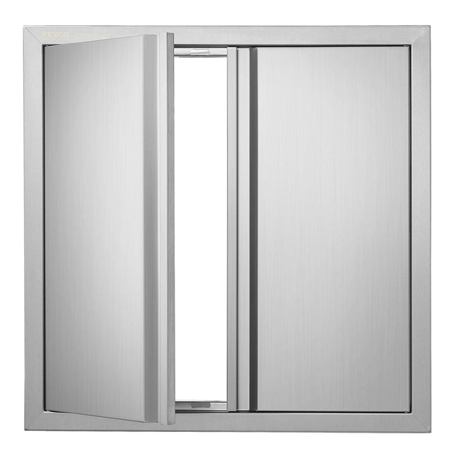 BBQ Access Door, 610x610 mm Double Outdoor Kitchen Door, Stainless Steel Flush Mount Door, Wall Vertical Door with Recessed Handles , for BBQ Island, Grilling Station, Outside Cabinet.