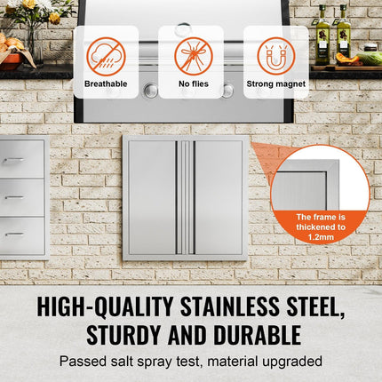 BBQ Access Door, 610x610 mm Double Outdoor Kitchen Door, Stainless Steel Flush Mount Door, Wall Vertical Door with Recessed Handles , for BBQ Island, Grilling Station, Outside Cabinet.
