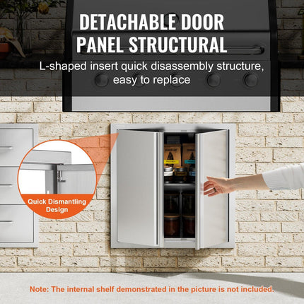 BBQ Access Door, 610x610 mm Double Outdoor Kitchen Door, Stainless Steel Flush Mount Door, Wall Vertical Door with Recessed Handles , for BBQ Island, Grilling Station, Outside Cabinet.