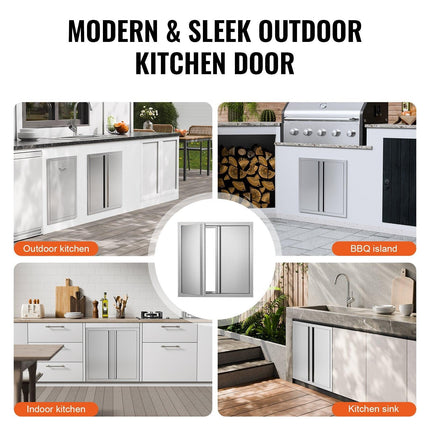 BBQ Access Door, 610x610 mm Double Outdoor Kitchen Door, Stainless Steel Flush Mount Door, Wall Vertical Door with Recessed Handles , for BBQ Island, Grilling Station, Outside Cabinet.