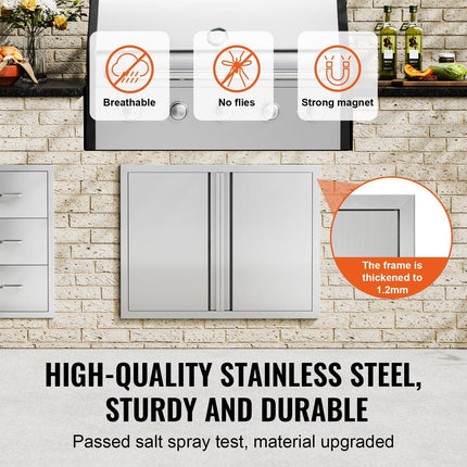 BBQ Access Door, 787x609 mm Double Outdoor Kitchen Door, Stainless Steel Flush Mount Door, Wall Vertical Door with Recessed Handles , for BBQ Island, Grilling Station, Outside Cabinet.