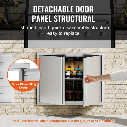 BBQ Access Door, 787x609 mm Double Outdoor Kitchen Door, Stainless Steel Flush Mount Door, Wall Vertical Door with Recessed Handles , for BBQ Island, Grilling Station, Outside Cabinet.