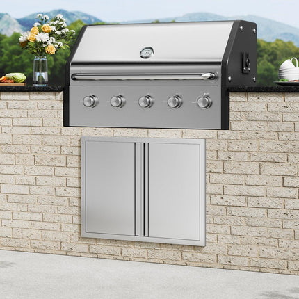 BBQ Access Door, 787x609 mm Double Outdoor Kitchen Door, Stainless Steel Flush Mount Door, Wall Vertical Door with Recessed Handles , for BBQ Island, Grilling Station, Outside Cabinet.