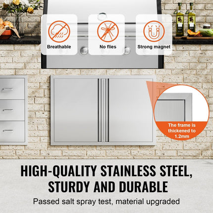 BBQ Access Door, 914x610 mm Double Outdoor Kitchen Door, Stainless Steel Flush Mount Door, Wall Vertical Door with Recessed Handles , for BBQ Island, Grilling Station, Outside Cabinet.