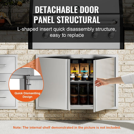 BBQ Access Door, 914x610 mm Double Outdoor Kitchen Door, Stainless Steel Flush Mount Door, Wall Vertical Door with Recessed Handles , for BBQ Island, Grilling Station, Outside Cabinet.