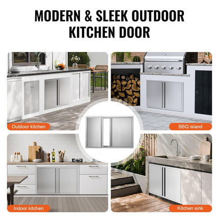 BBQ Access Door, 914x610 mm Double Outdoor Kitchen Door, Stainless Steel Flush Mount Door, Wall Vertical Door with Recessed Handles , for BBQ Island, Grilling Station, Outside Cabinet.