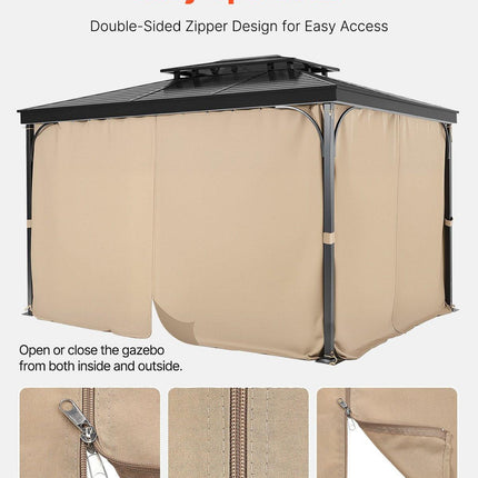 Gazebo Curtains Outdoor, Fit Most 10' x 10' x 6.7' Gazebos, 4-Panel Sidewall Gazebo Privacy Curtains with Zippers, Outdoor Curtain Replacement for Patio Canopy, Only Curtain, Khaki.