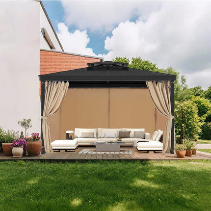 Gazebo Curtains Outdoor, 12' x 10' x 7.3' Gazebos, 4-Panel Sidewall Gazebo Privacy Curtains with Zippers, Outdoor Curtain Replacement for Patio Canopy, Only Curtain, Khaki.