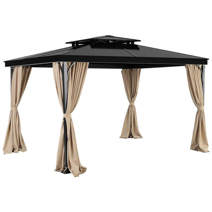 Gazebo Curtains Outdoor, 12' x 10' x 7.3' Gazebos, 4-Panel Sidewall Gazebo Privacy Curtains with Zippers, Outdoor Curtain Replacement for Patio Canopy, Only Curtain, Khaki.