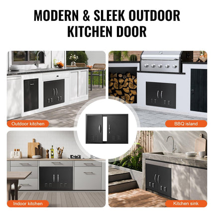BBQ Access Door,762 x533 mm Double Outdoor Kitchen Door, Cold Plate Flush Mount Door, Wall Vertical Door with Handles and Ventss, for BBQ Island, Grilling Station, Outside Cabinet.
