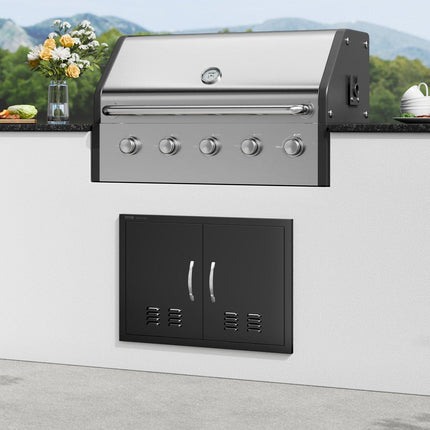 BBQ Access Door,762 x533 mm Double Outdoor Kitchen Door, Cold Plate Flush Mount Door, Wall Vertical Door with Handles and Ventss, for BBQ Island, Grilling Station, Outside Cabinet.