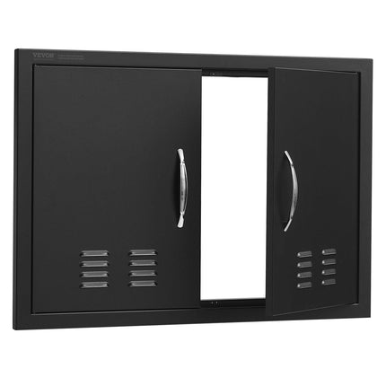 BBQ Access Door,762 x533 mm Double Outdoor Kitchen Door, Cold Plate Flush Mount Door, Wall Vertical Door with Handles and Ventss, for BBQ Island, Grilling Station, Outside Cabinet.